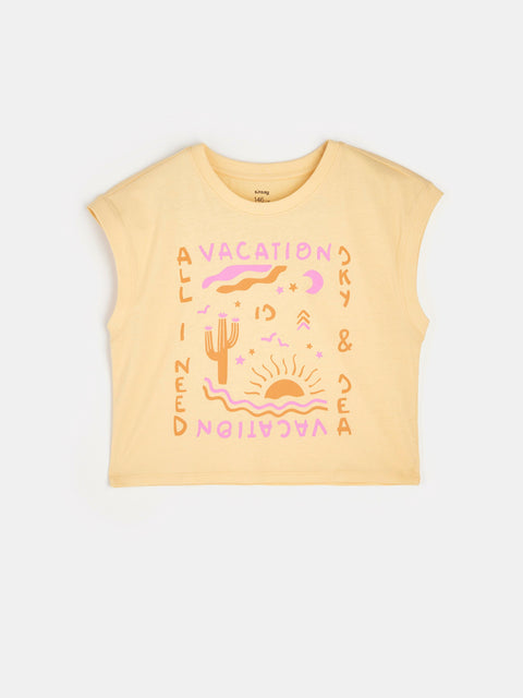 Sinsay Girl's Light Yellow T-Shirt With Decorative Print | Sinsay In Lebanon
