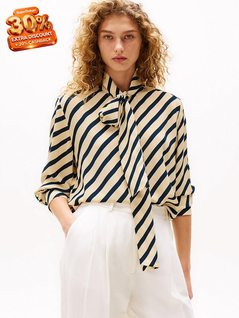 Tommy Hilfiger Women's Beige & Navy Striped The Sofia Capsule Fluid Breton Shirt | Tommy Hilfiger In Lebanon