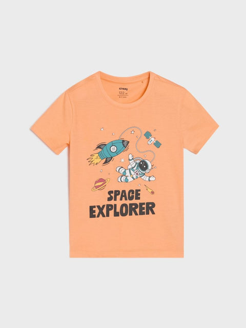 Sinsay Boy's Orange & Light Space Motif Printed Pajama Set 2pcs | Sinsay In Lebanon