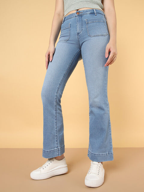 Wrangler Women's Light Blue Flared Fit High Rise Heavy Fade Jeans | Wrangler In Lebanon