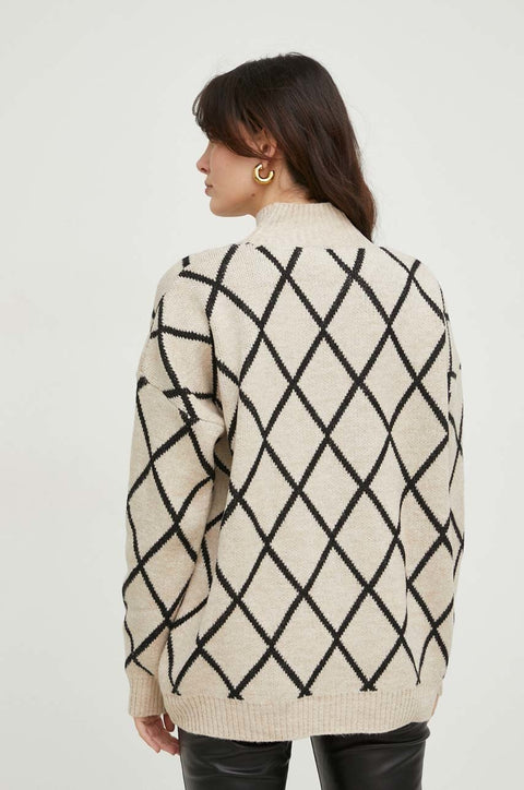 Big Dart Women's Beige Mock Turtleneck Ribbed Sweater | Big Dart In Lebanon