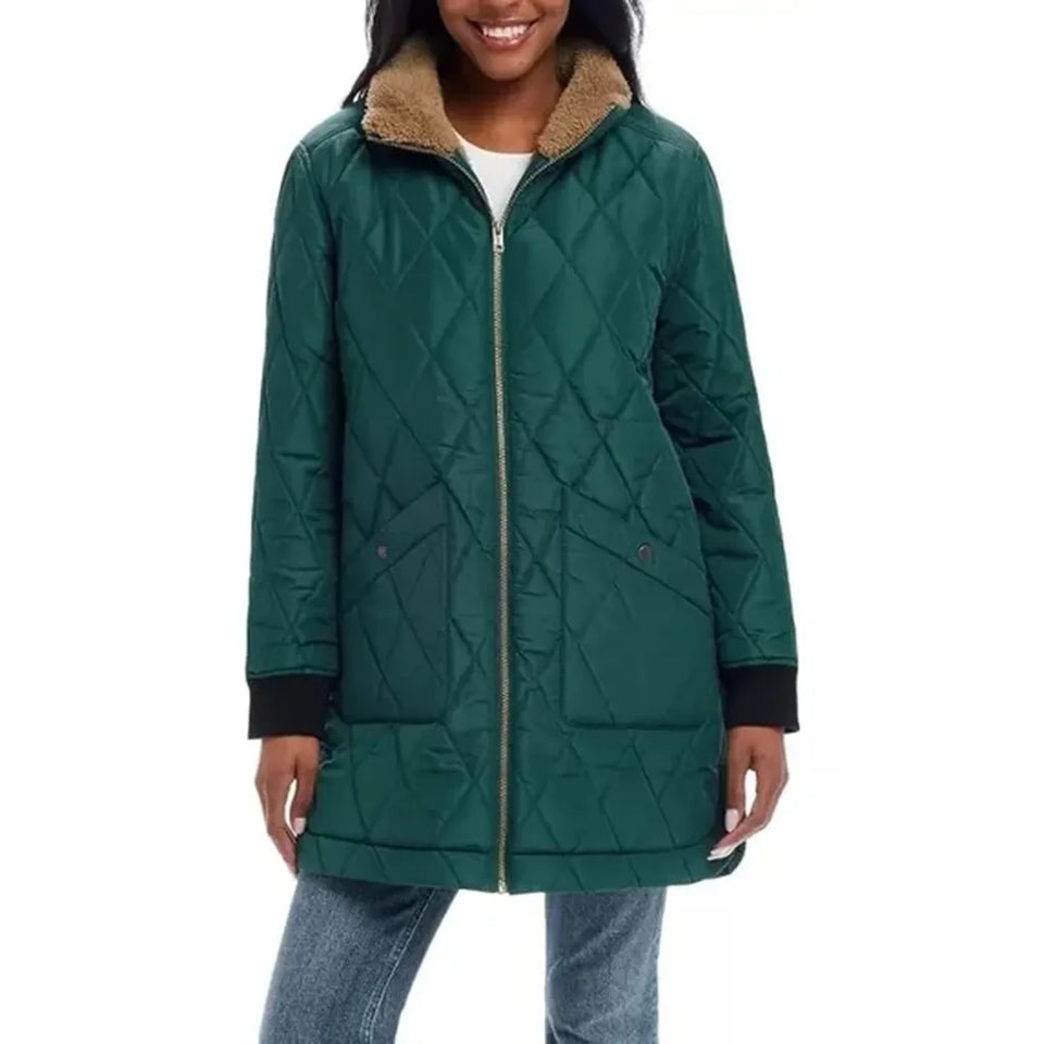 Weatherproof Vintage Women's Dark Green Cozy Tan Sherpa Collar Jacket