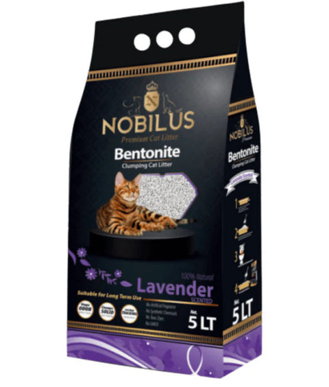 Nobilus Bentonite Lavender cat litter packaging on a white background