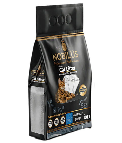 Nobilus cat litter packaging on a white background