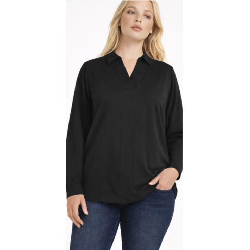Well Worn Women’s Black V-Neck Long Sleeves Blouse