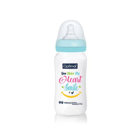 Baby bottle with a decorative label on a white background