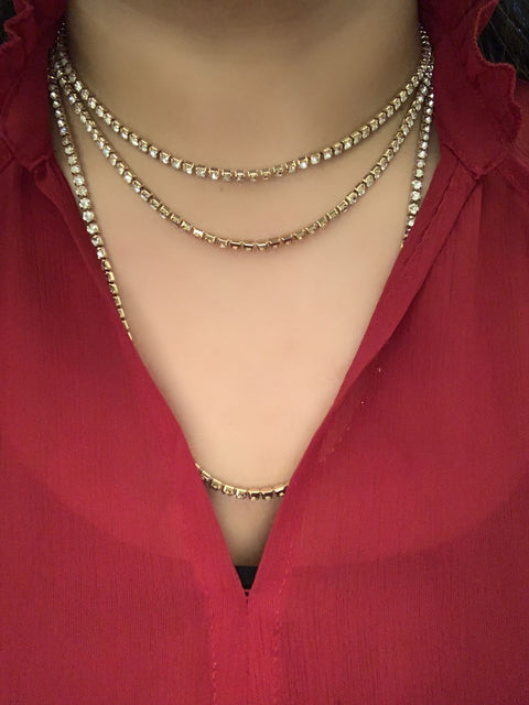 Guess Women's Gold Rhinestone Layered Tennis Necklace |Guess  In Lebanon