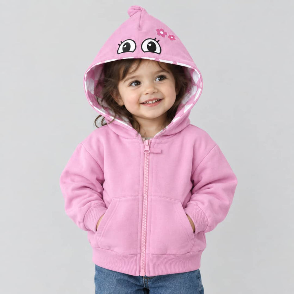 Sinsay Girl's Pink Cartoon Eyes On-Hood Jacket