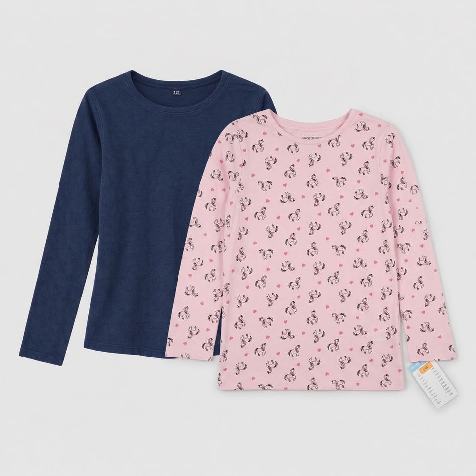 Sinsay Girl's Pink & Navy Crew Neck 2 Pack Blouses