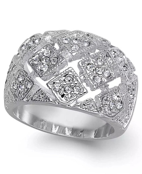 Charter Club Women's Silver Plate Crystal Mesh Wide Ring | Charter Club In Lebanon