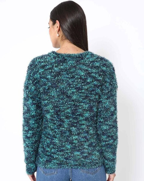 Zabaione Women's Aqua Round Neck Long Sleeve Blouse | Zabaione In Lebanon