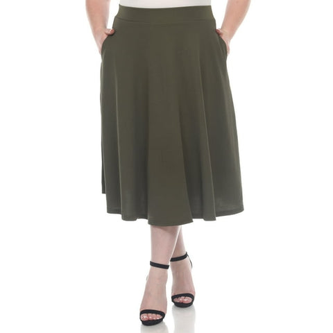 White Mark Women's Olive Green Plus Size Flared Midi Skirt | White Mark In Lebanon