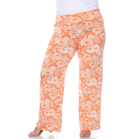 White Mark Women's Orange & White Plus Size Floral Paisley Palazzo Pants | White Mark In Lebanon