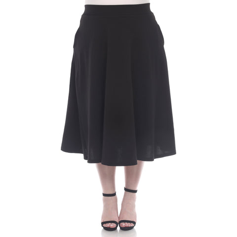 White Mark Women's Black Plus Size Flared Midi Skirt | White Mark In Lebanon