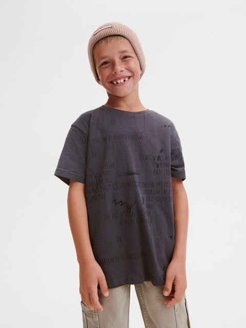 Reserved Boy's Dark Gray Printed T-Shirt |Reserved In Lebanon