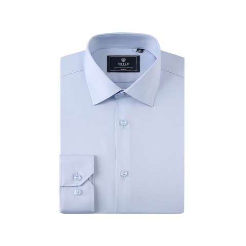 Suslo Couture Men's Sky Blue Solid Slim Fit Wrinkle Free Stretch Long Sleeve Button Down Shirt | Suslo Couture In Lebanon