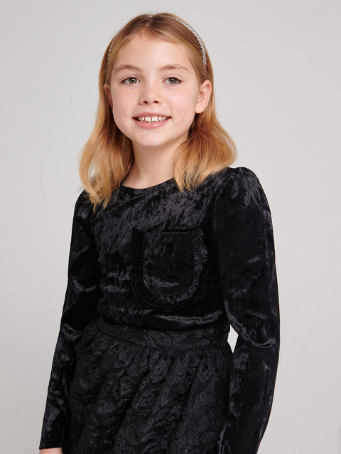 Reserved Girl's Black Velvet Blouse With Pocket | Reserved In Lebanon