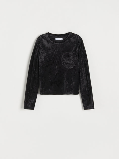 Reserved Girl's Black Velvet Blouse With Pocket | Reserved In Lebanon