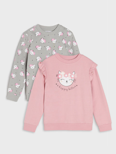 Sinsay Girl's Multicolor Cat Printed Sweatshirts Pack Of 2pcs | Sinsay In Lebanon