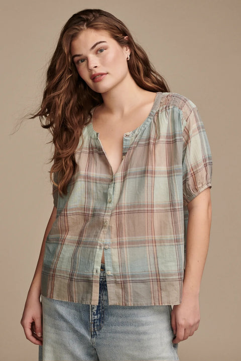 Lucky Brand Women's Multicolor Yarndyed Smocked Shoulder Blouse | Lucky Brand In Lebanon