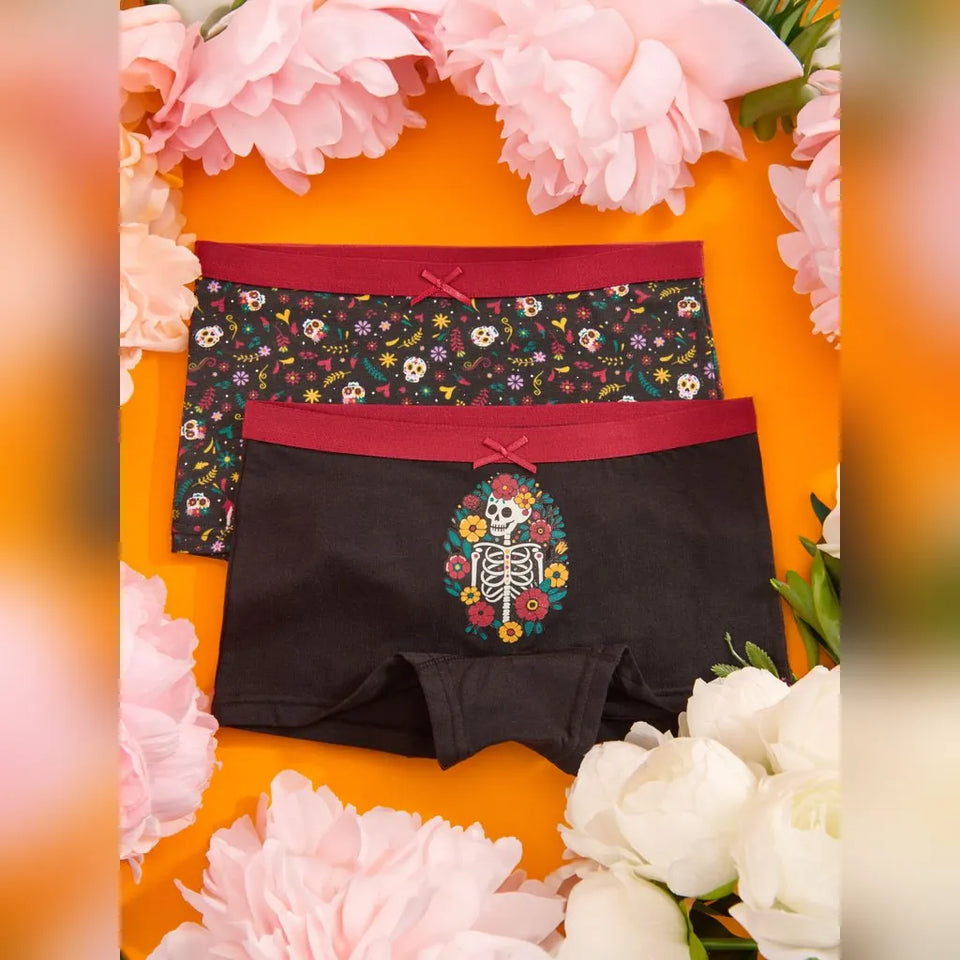 Sinsay Girl's Black Skeleton Printed 2 Pack Boxers