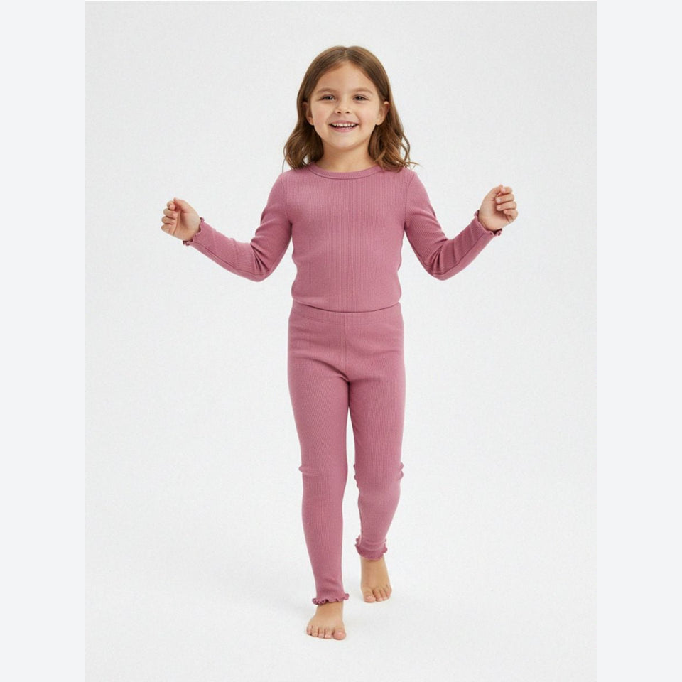 Sinsay Girl's Dark Pink Ribbed Lettuce-Hem Leggings