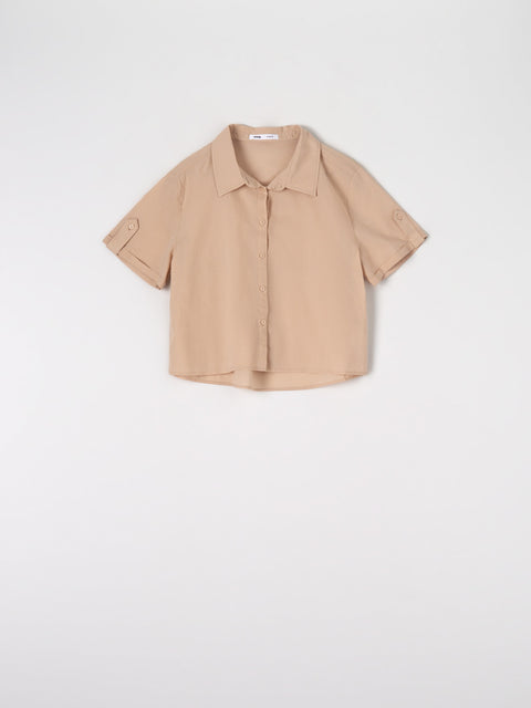 Sinsay Women's Beige Short Sleeve Classic Collar Shirt | Sinsay In Lebanon