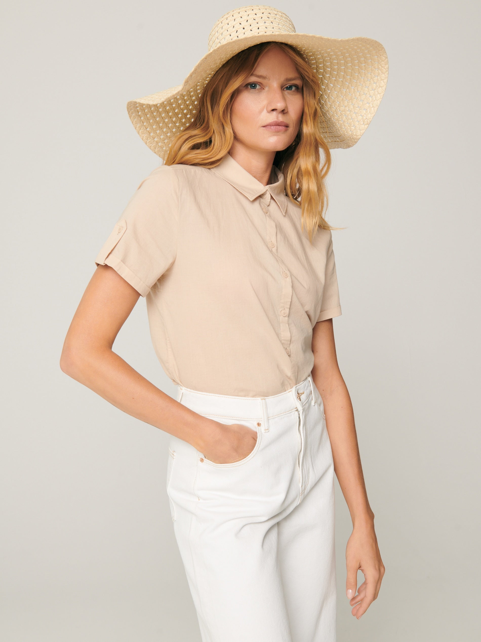 Sinsay Women's Beige Short Sleeve Classic Collar Shirt | Sinsay In Lebanon