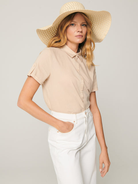 Sinsay Women's Beige Short Sleeve Classic Collar Shirt | Sinsay In Lebanon