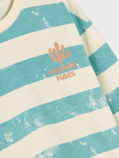 Teal and white striped shirt with 'Summer Vibes' text and cactus graphic.