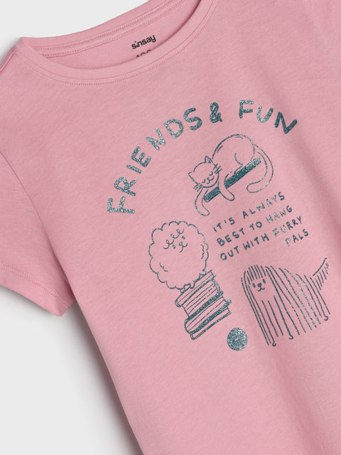 Sinsay Girl's Pastel Pink With Graphic Printed T-Shirt  | Sinsay in Lebanon