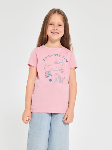 Sinsay Girl's Pastel Pink With Graphic Printed T-Shirt  | Sinsay in Lebanon