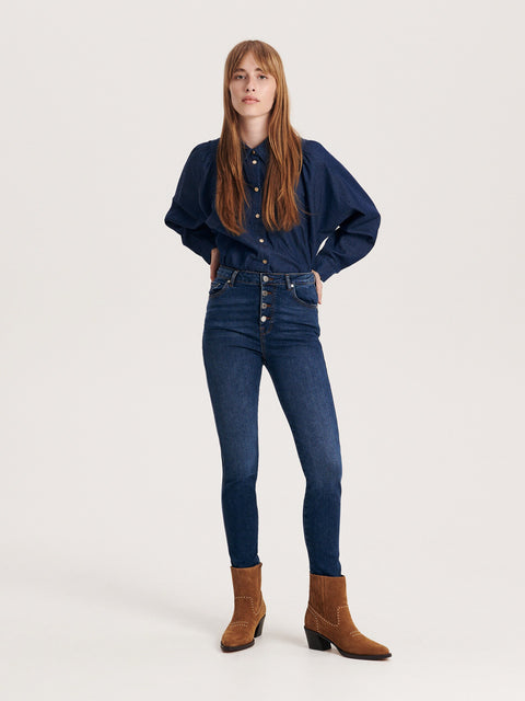 Reserved Women's Dark Blue High-Waist Slim Fit Jeans | Reserved In Lebanon