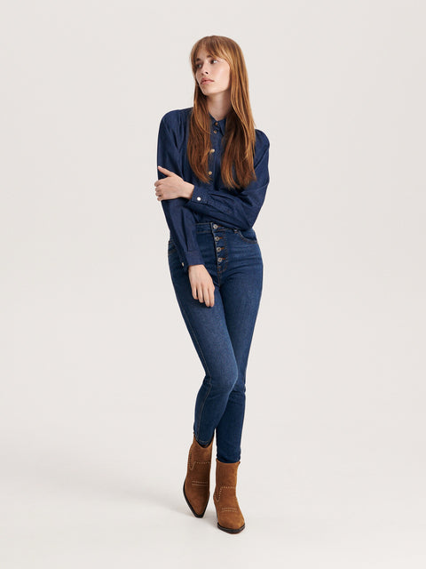 Reserved Women's Dark Blue High-Waist Slim Fit Jeans | Reserved In Lebanon