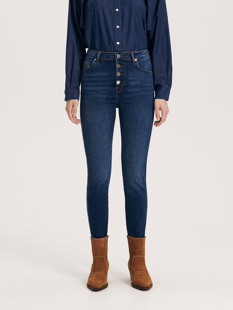 Reserved Women's Dark Blue High-Waist Slim Fit Jeans | Reserved In Lebanon