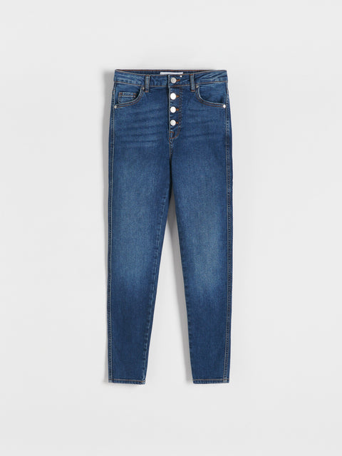 Reserved Women's Dark Blue High-Waist Slim Fit Jeans | Reserved In Lebanon
