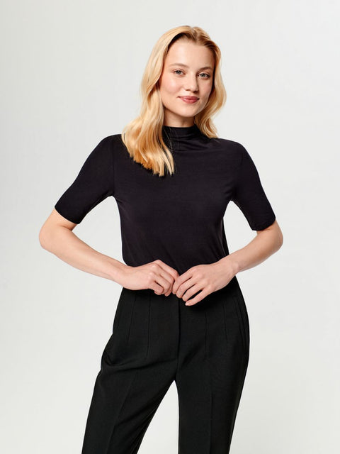 Sinsay Women's Black Stand Collar Half Sleeve Blouse | Sinsay In Lebanon