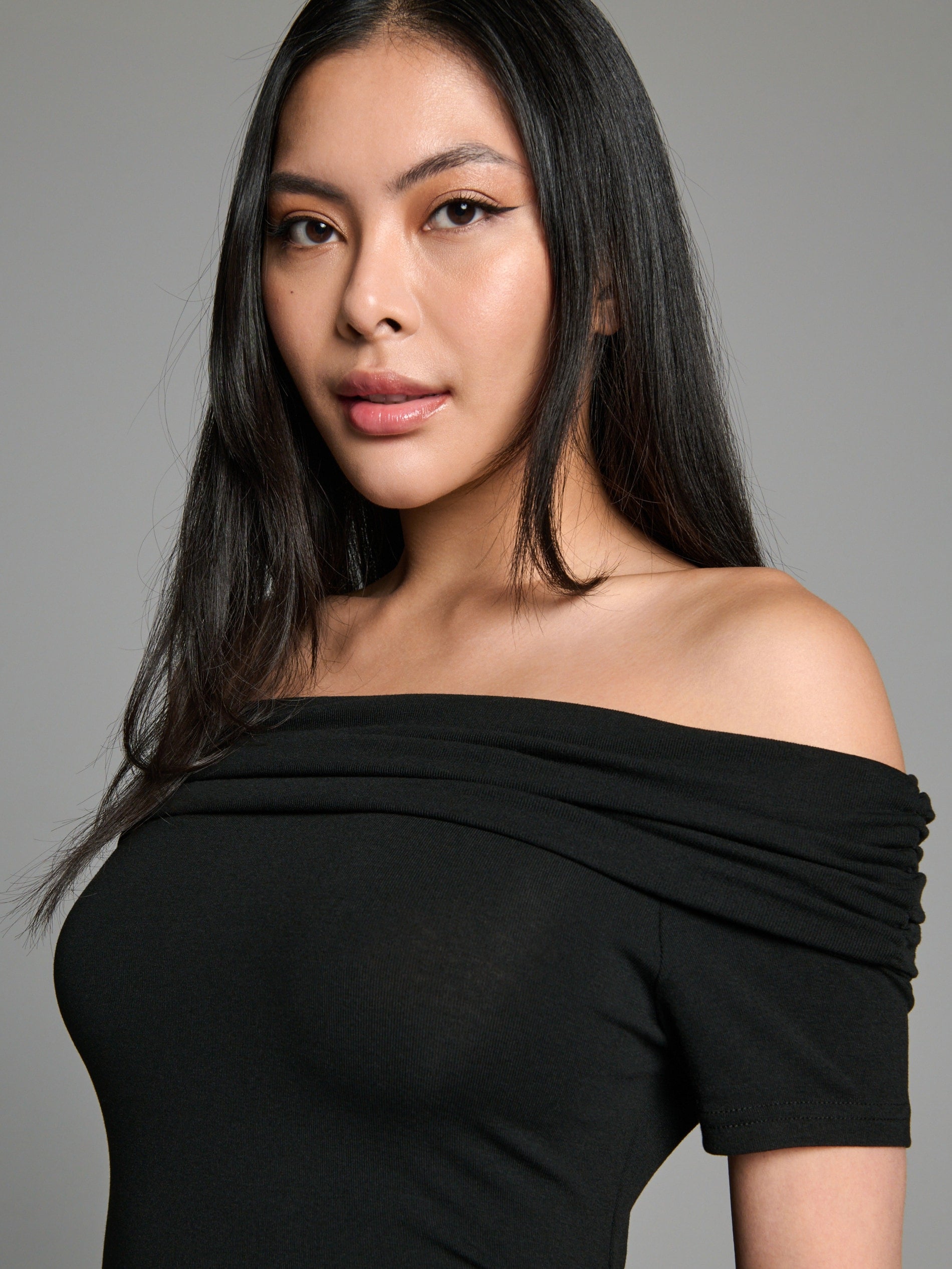 Sinsay Women's Black Off Shoulder Fitted Midi Dress|Sinsay In Lebanon