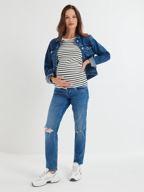Sinsay Women's Navy Ripped High Waist Straight Jeans|Sinsay In Lebanon
