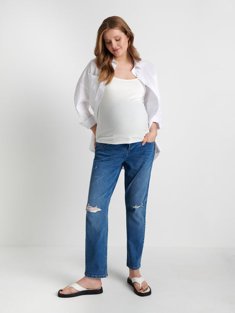 Sinsay Women's Navy Ripped High Waist Straight Jeans|Sinsay In Lebanon