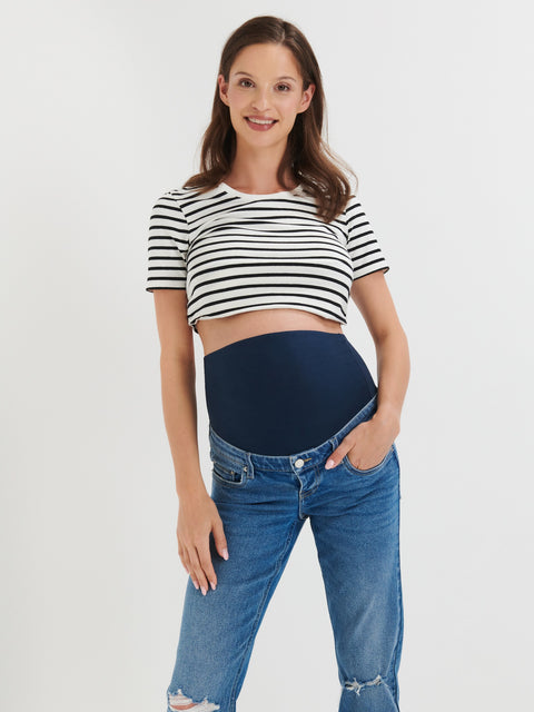 Sinsay Women's Navy Ripped High Waist Straight Jeans|Sinsay In Lebanon