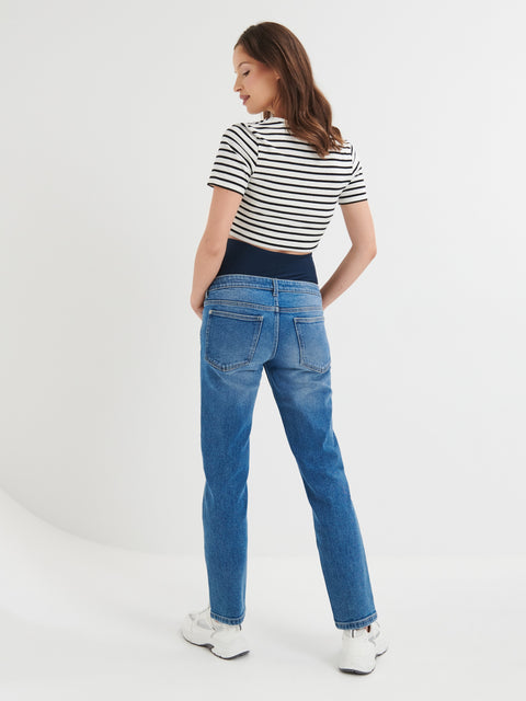 Sinsay Women's Navy Ripped High Waist Straight Jeans|Sinsay In Lebanon