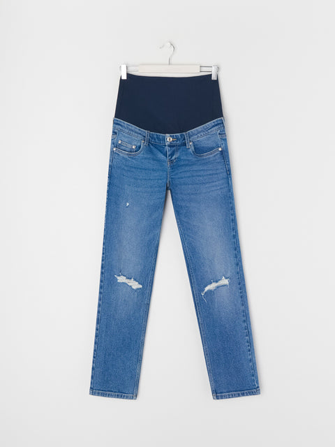 Sinsay Women's Navy Ripped High Waist Straight Jeans|Sinsay In Lebanon