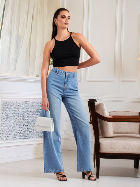 Sinsay Women's Blue High Waist Wide Leg Cotton Jeans | Sinsay In Lebanon