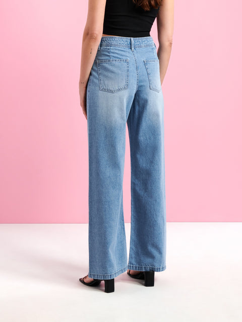 Sinsay Women's Blue High Waist Wide Leg Cotton Jeans | Sinsay In Lebanon