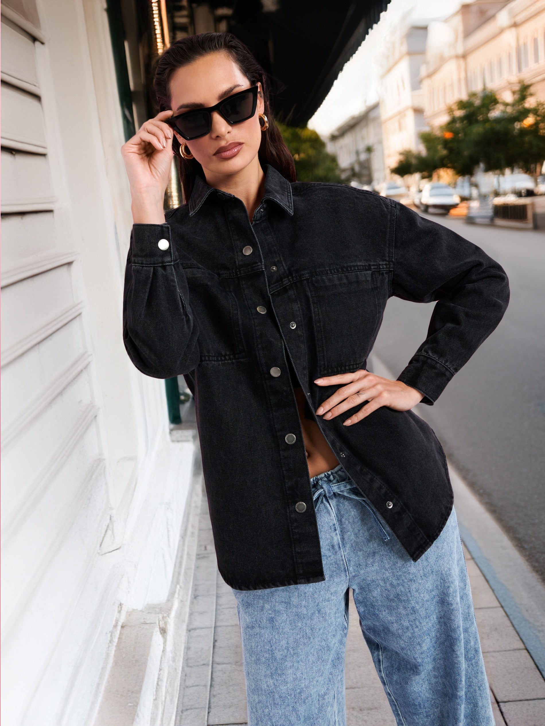 Sinsay Women's Black Denim Shirt | Sinsay In Lebanon