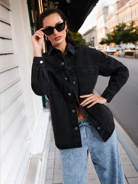 Sinsay Women's Black Denim Shirt | Sinsay In Lebanon
