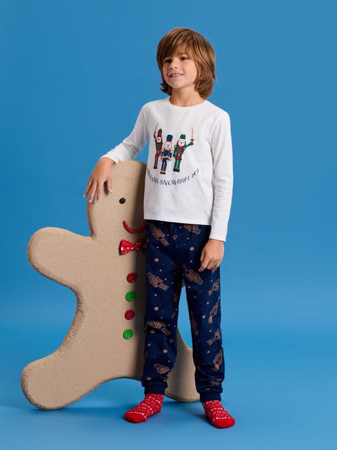 Sinsay Boy's White & Navy Nutcracker Motif Printed Pajama Set 2pcs | Sinsay In Lebanon