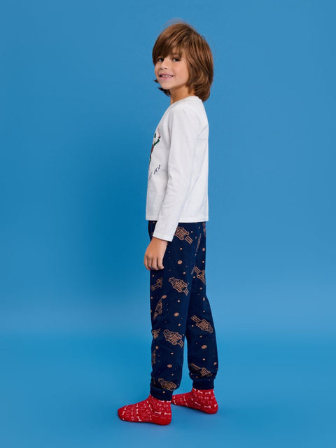 Sinsay Boy's White & Navy Nutcracker Motif Printed Pajama Set 2pcs | Sinsay In Lebanon