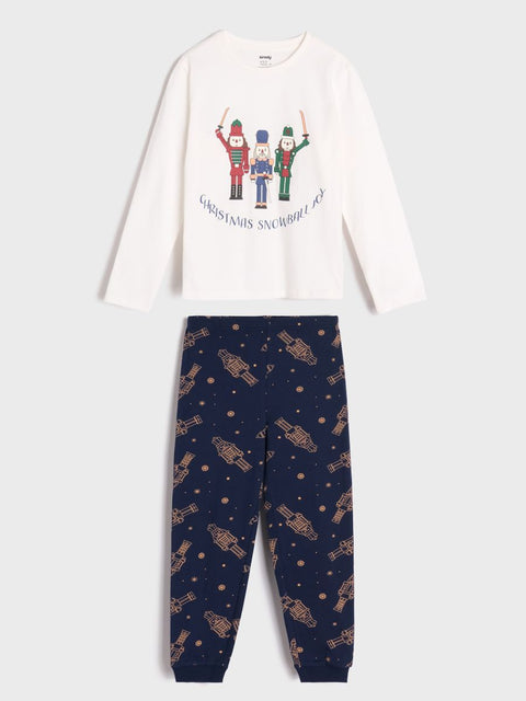 Sinsay Boy's White & Navy Nutcracker Motif Printed Pajama Set 2pcs | Sinsay In Lebanon